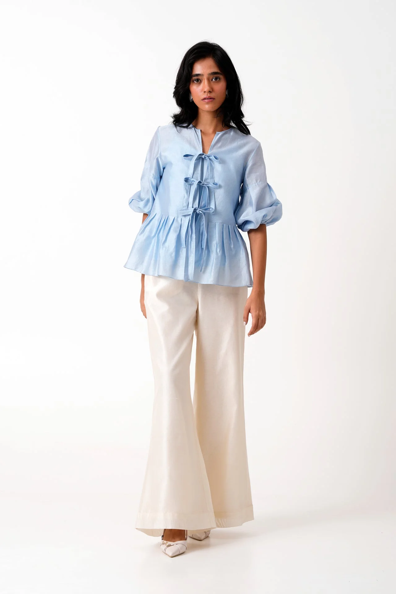 Ice Blue Toni Set - Multi Knot Peplum Top with Slip + Pants - Image 5