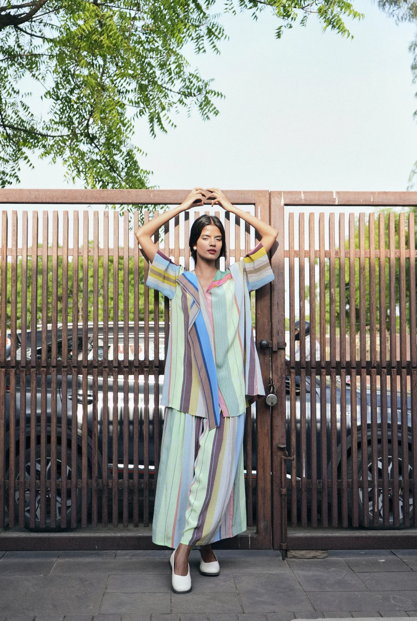 Irina Co-ord Set In Pastel Tamil Stripes Print
