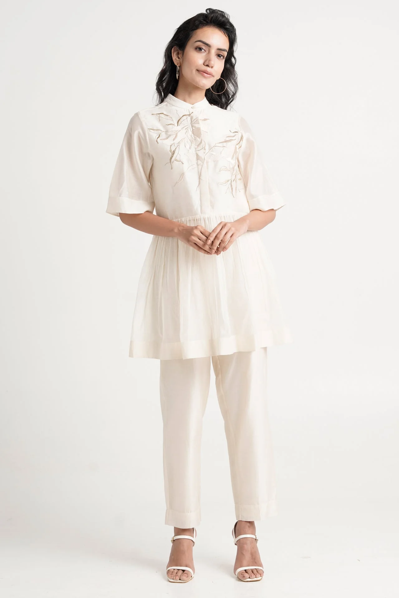 Ivory Abe 2.0 - Tonal Embroidery Peplum Tunic Set