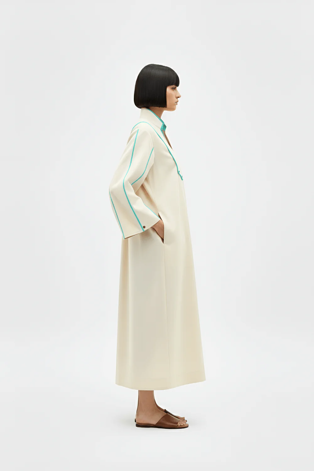 Ivory-Tiffany Blue Collared Stripe Dress - Image 3