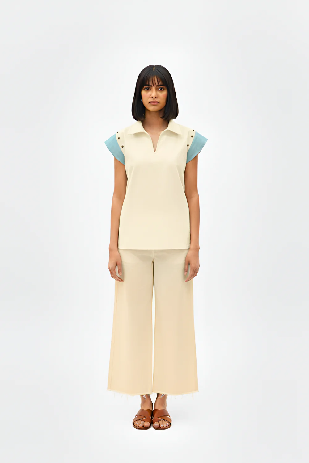 Ivory-Tiffany Blue Color block Co-ord Set
