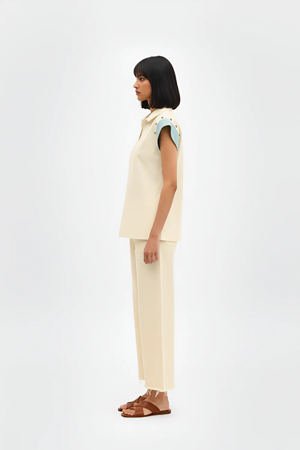 Ivory-Tiffany Blue Color block Co-ord Set - Image 2