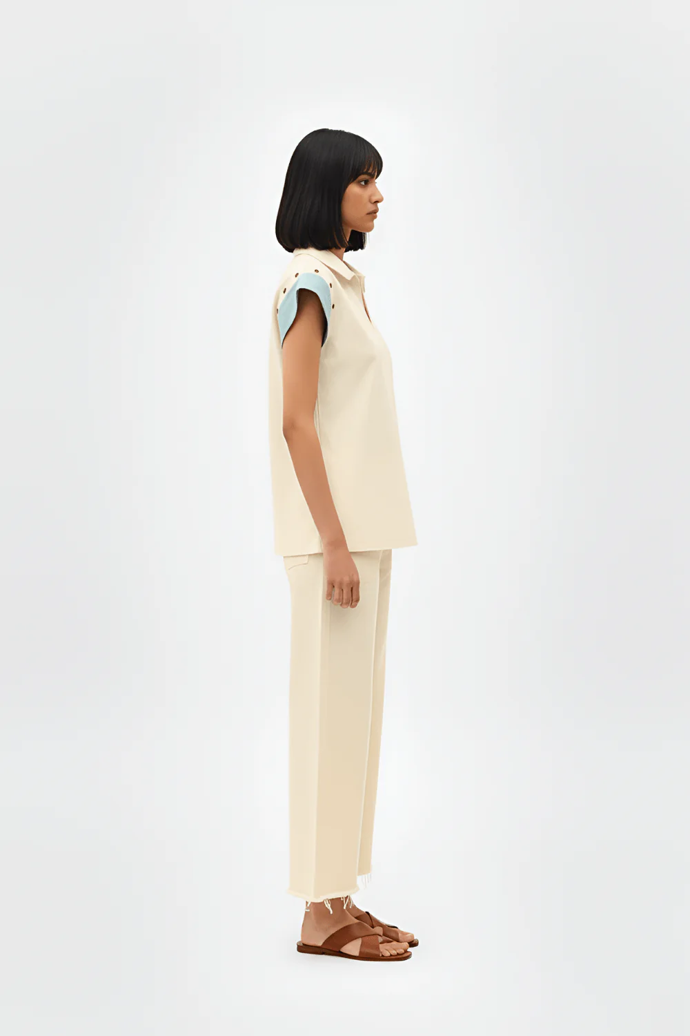 Ivory-Tiffany Blue Color block Co-ord Set - Image 3