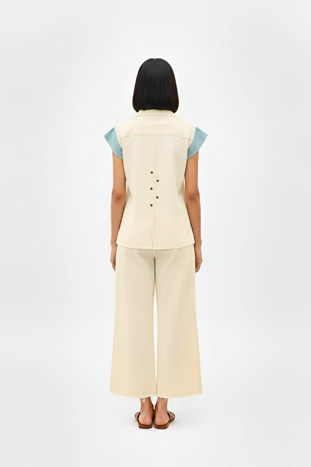 Ivory-Tiffany Blue Color block Co-ord Set - Image 4