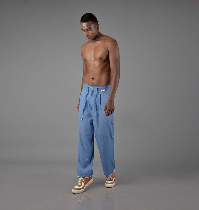 Jharkhand Handloom Textile Unisex Blue Wide Leg Pant