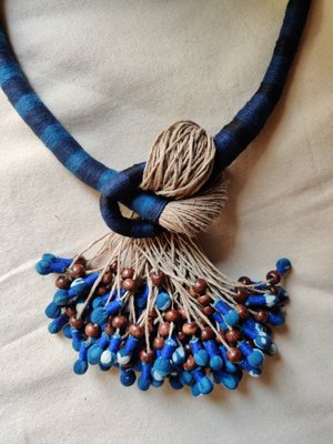 Jute Pretzel Neckpiece - Blue - Image 3