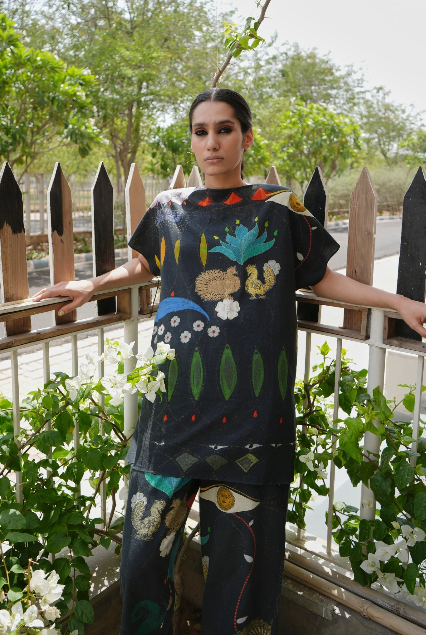 Khadi Cotton Garden Co-ord Set In Chetti Black Print - Image 6