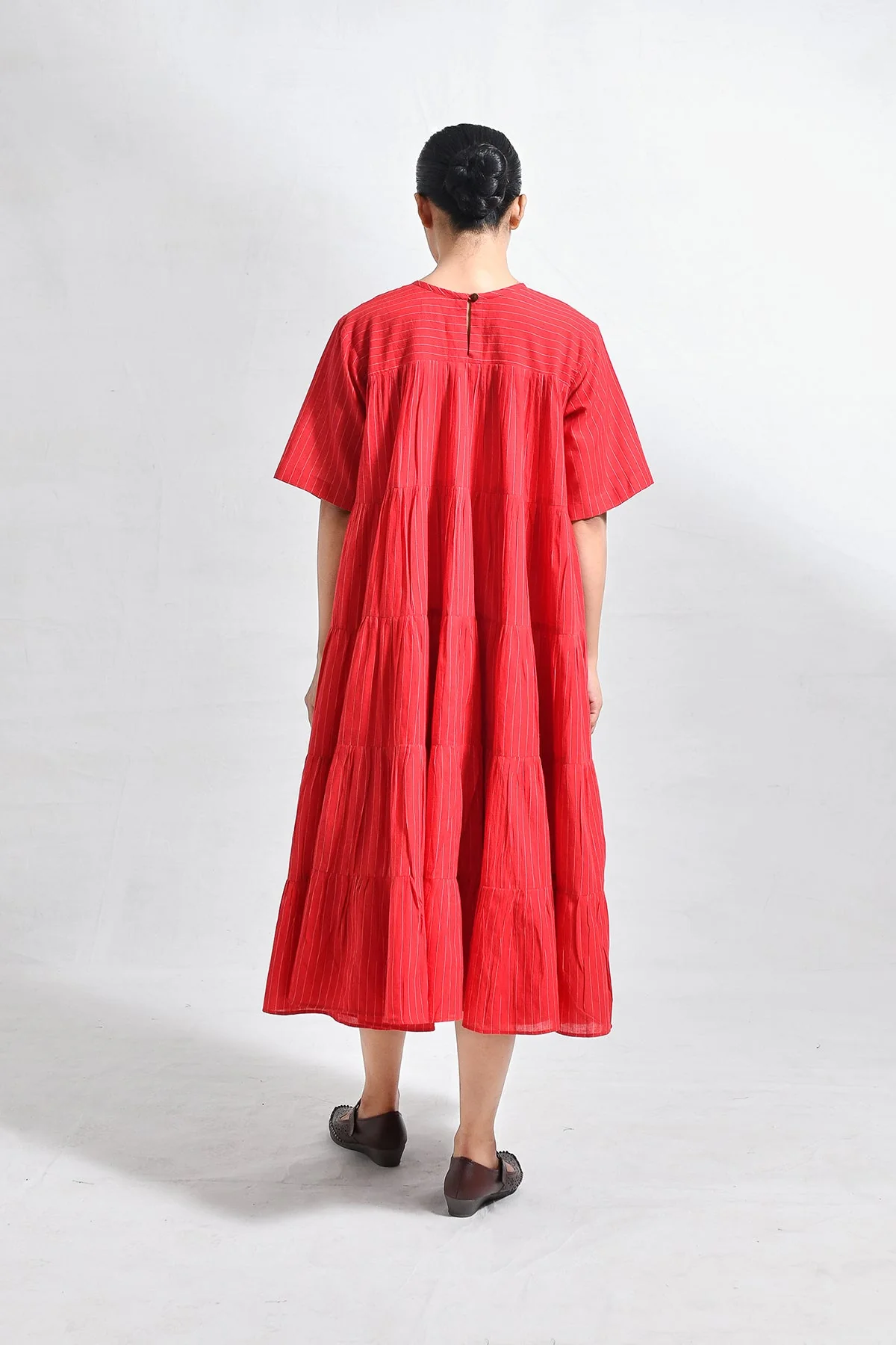 Khadi Striped Tier Dress - Red - Image 10