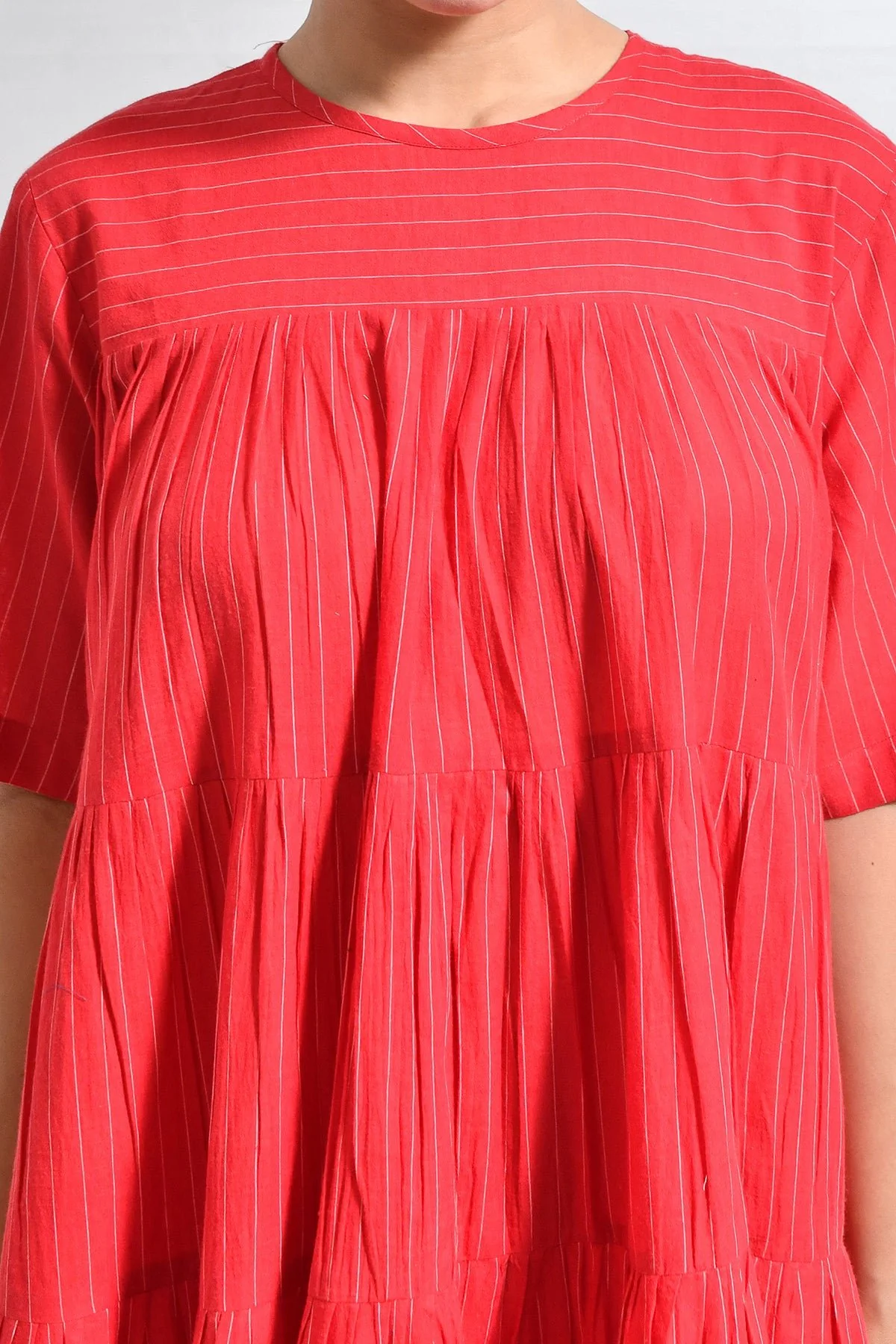 Khadi Striped Tier Dress - Red - Image 3