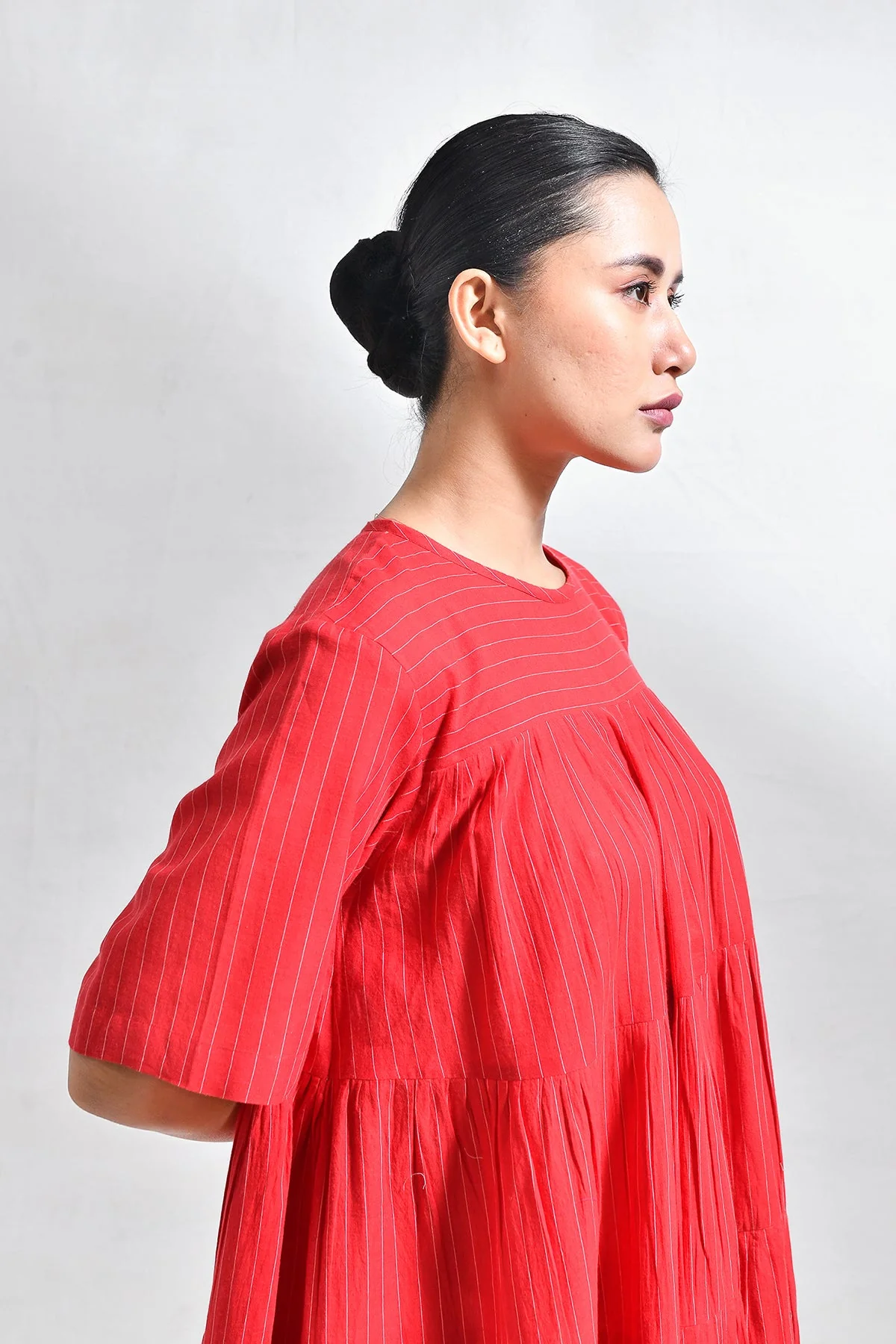 Khadi Striped Tier Dress - Red - Image 6
