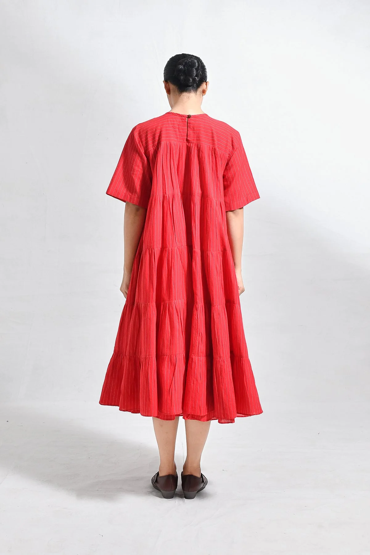 Khadi Striped Tier Dress - Red - Image 8
