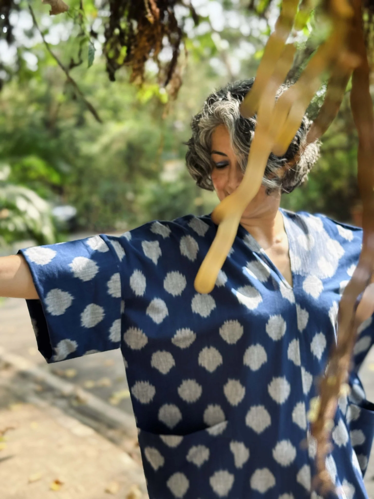 Kimono Tunic in Blue Ikat - Image 2