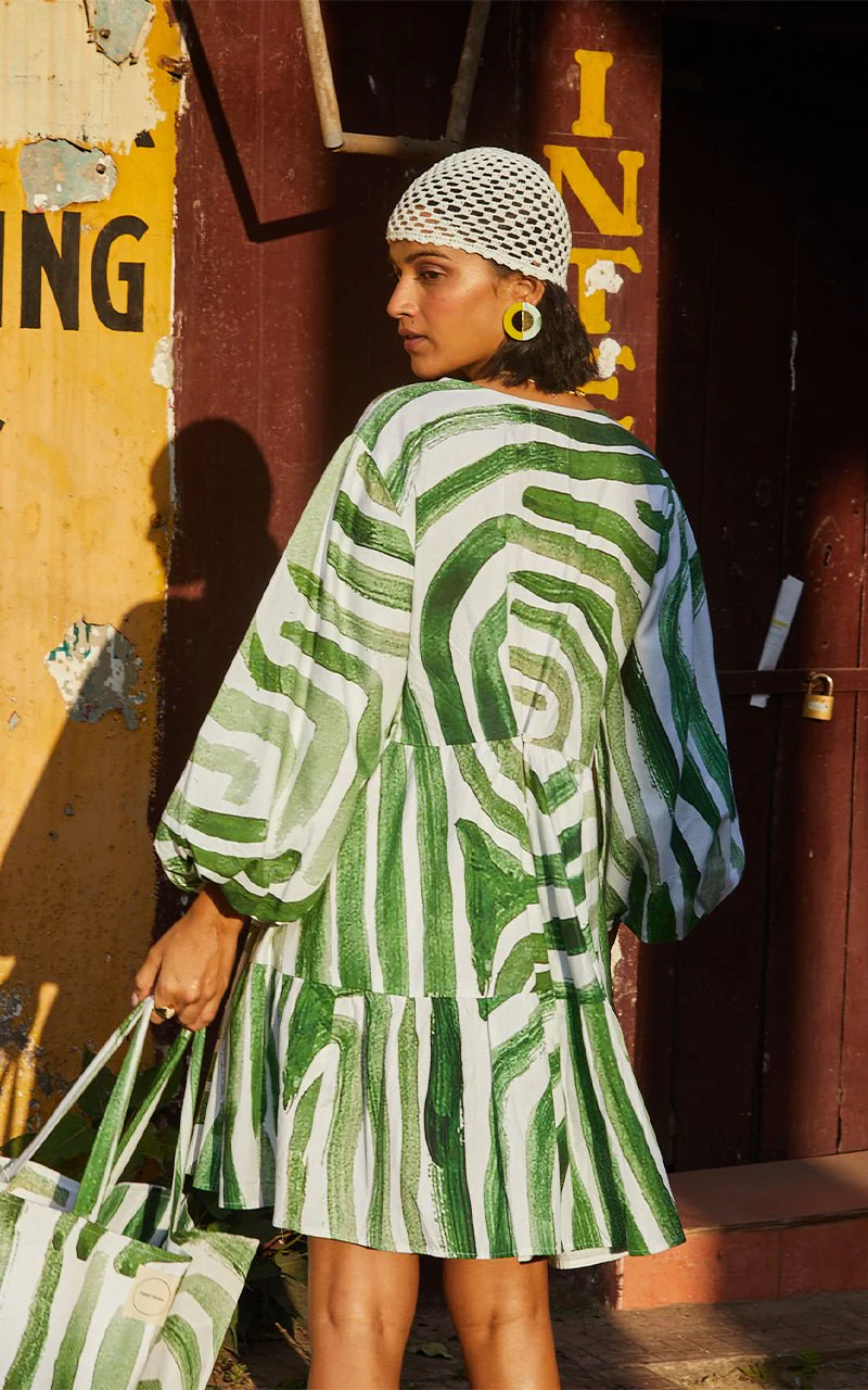Kinda Fun Dress in Abstract Green Print - Image 3