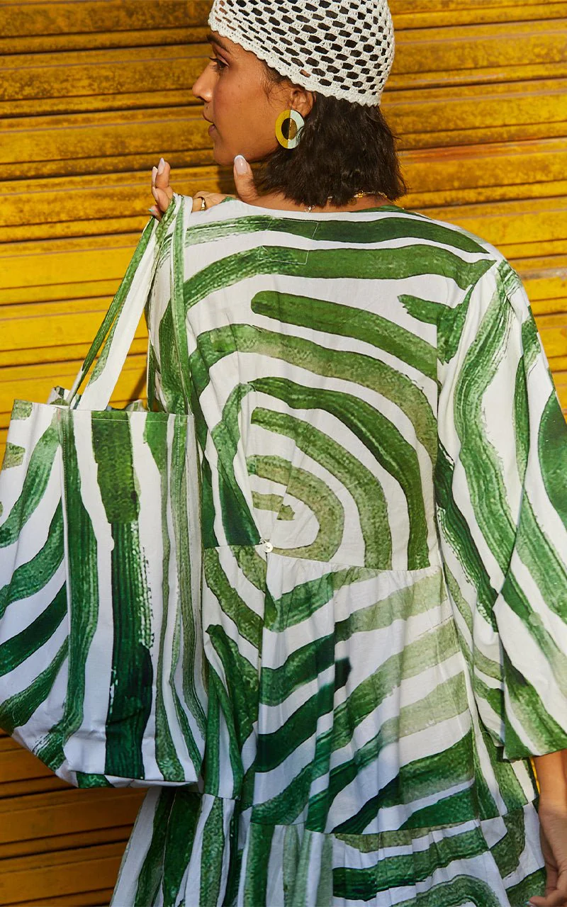 Kinda Fun Dress in Abstract Green Print - Image 4