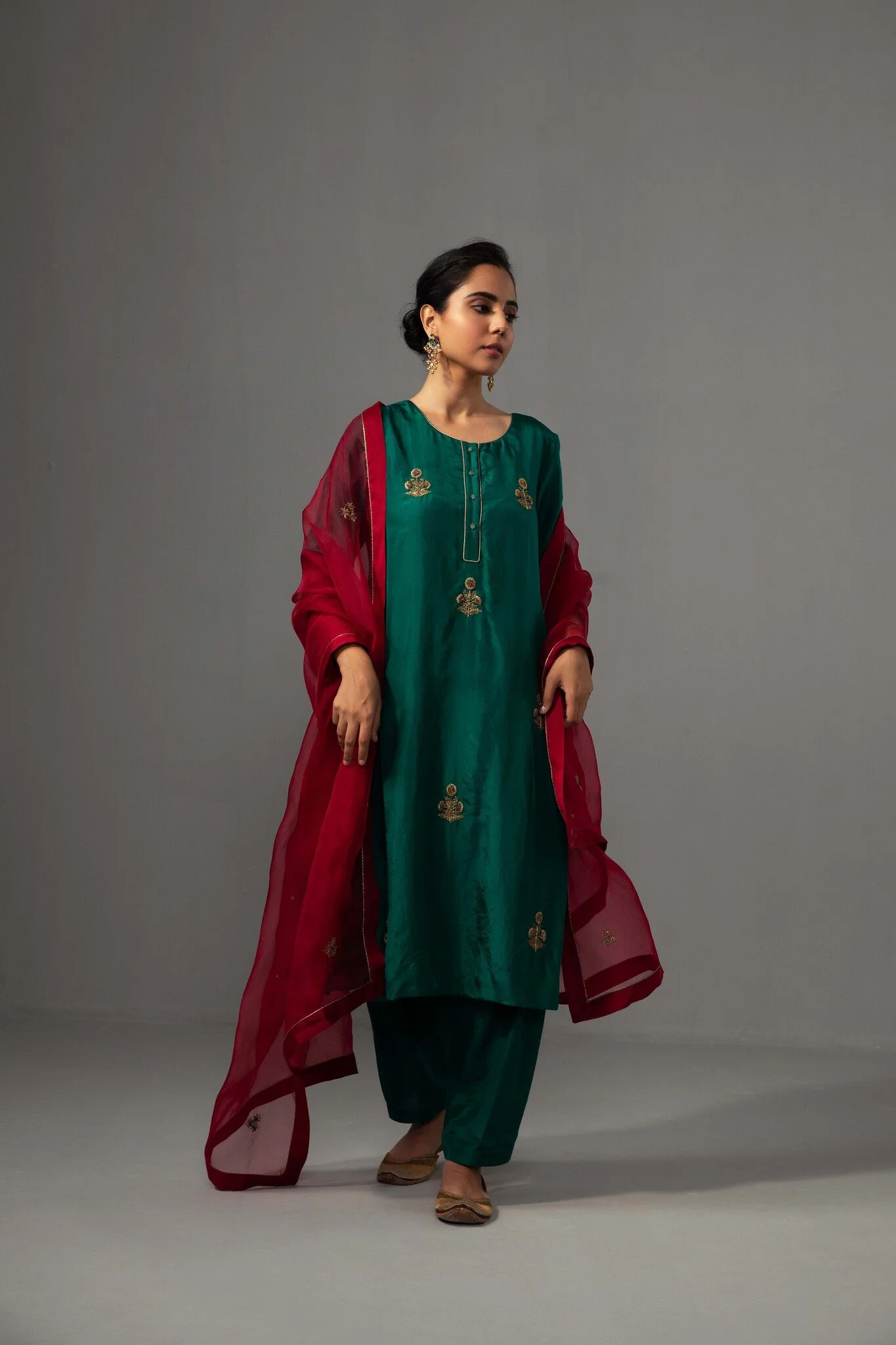 Kushi Kurta Dupatta Set - Emerald Green - Image 3