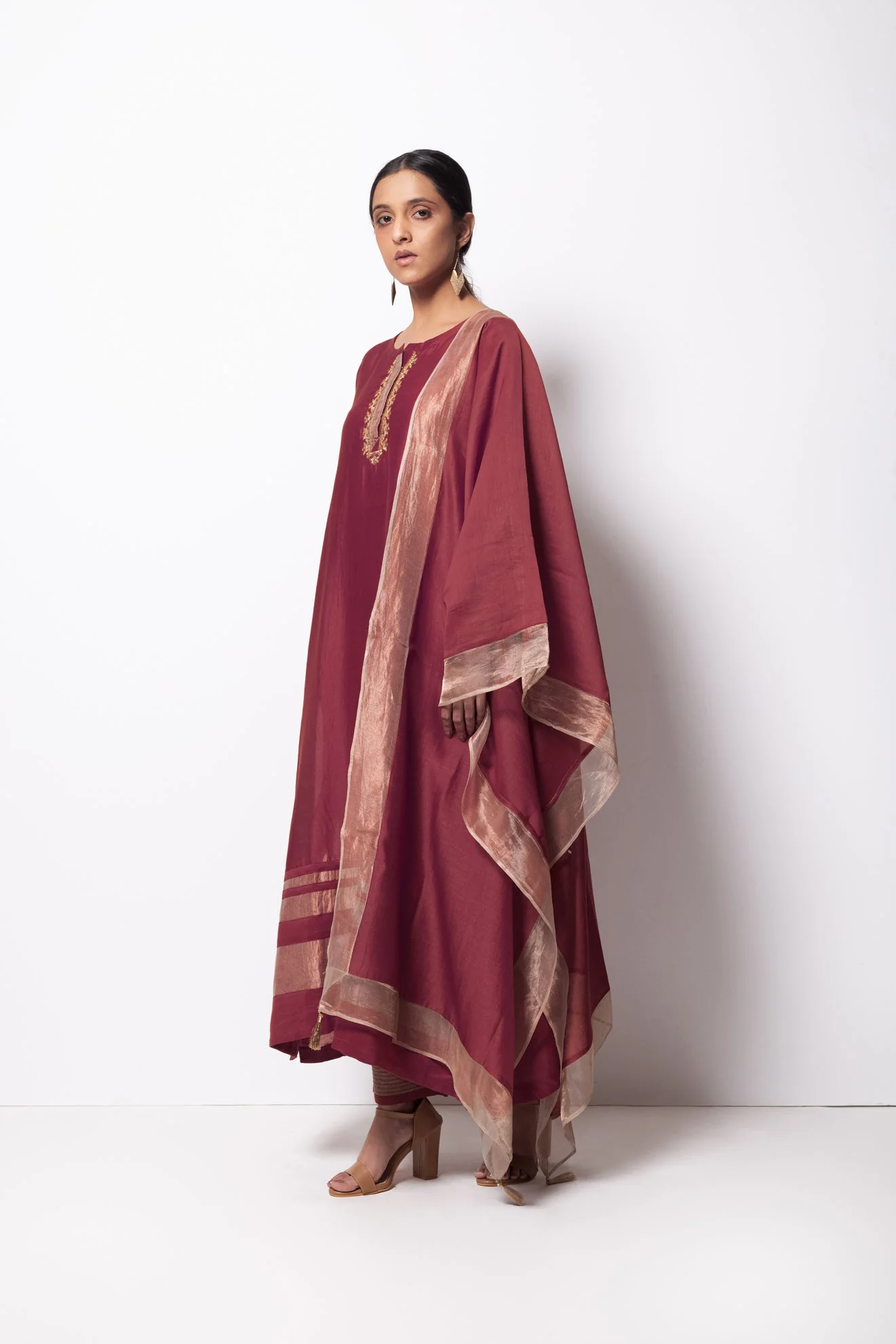 Mauve Kurta Chanderi Silk Set with Dupatta - Image 3