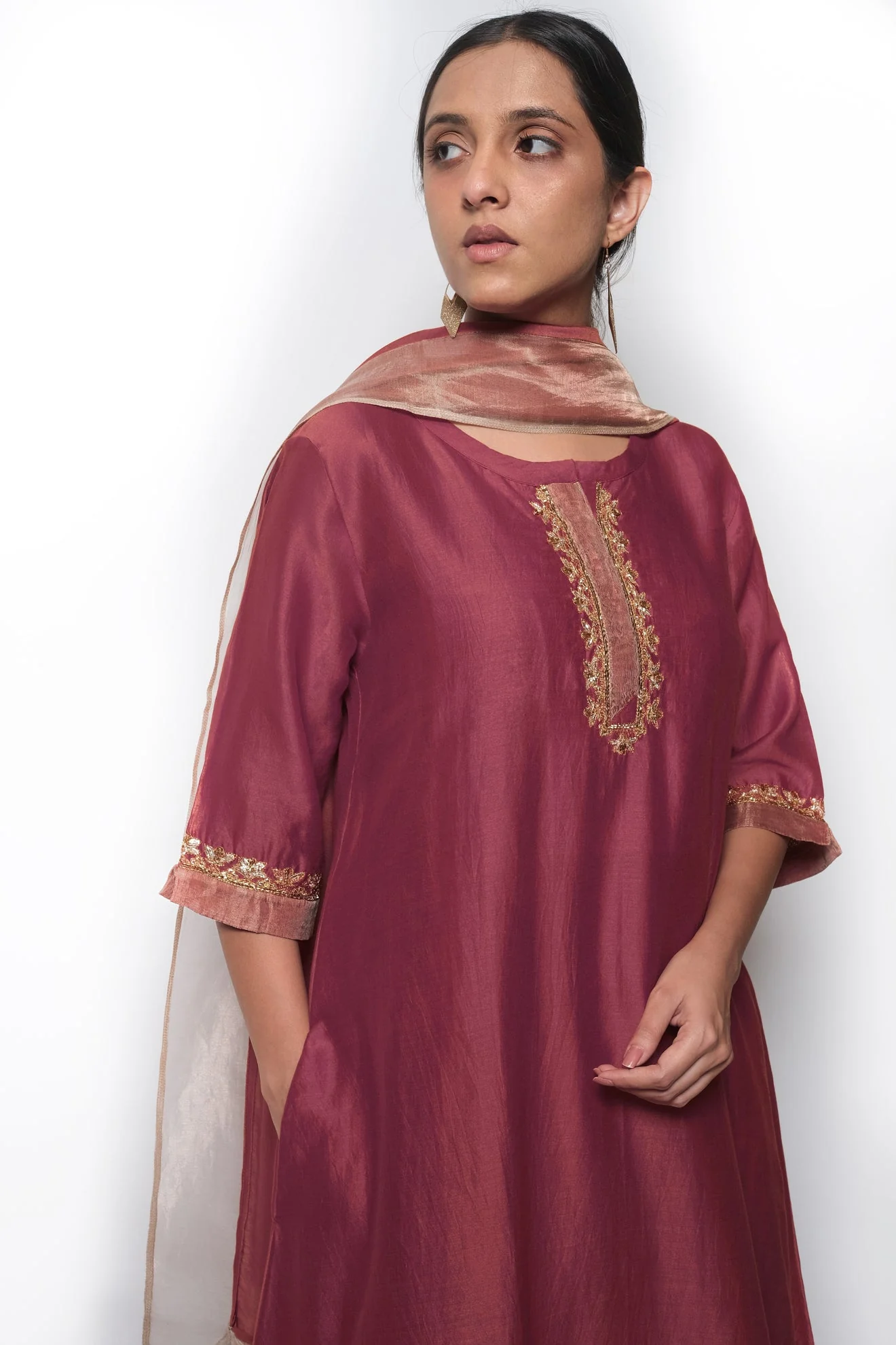 Mauve Kurta Chanderi Silk Set with Dupatta - Image 4