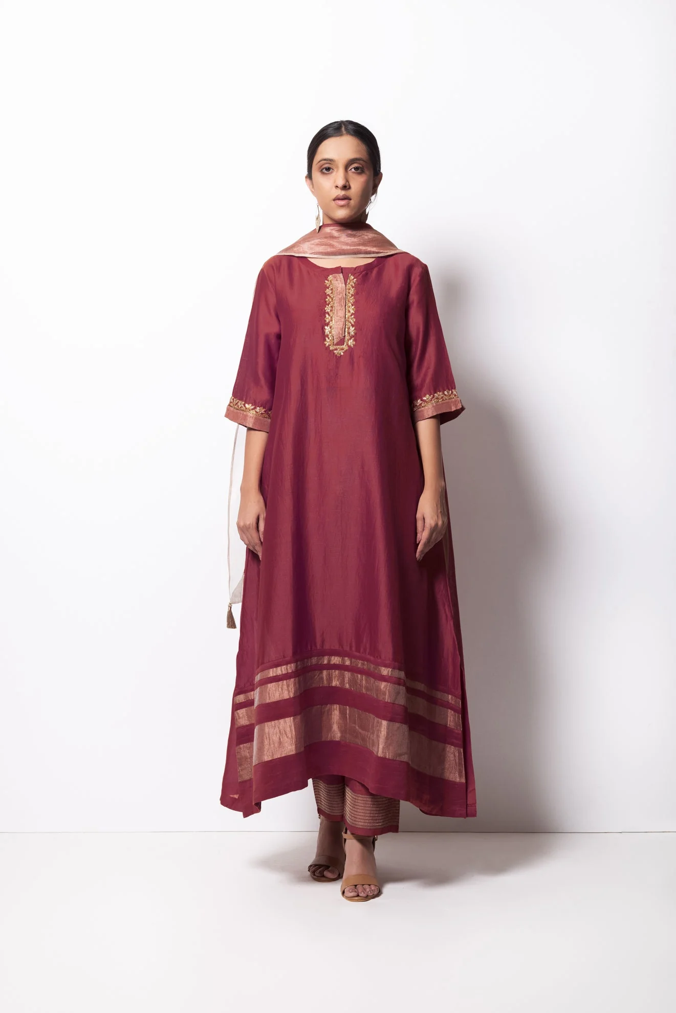 Mauve Kurta Chanderi Silk Set with Dupatta - Image 5