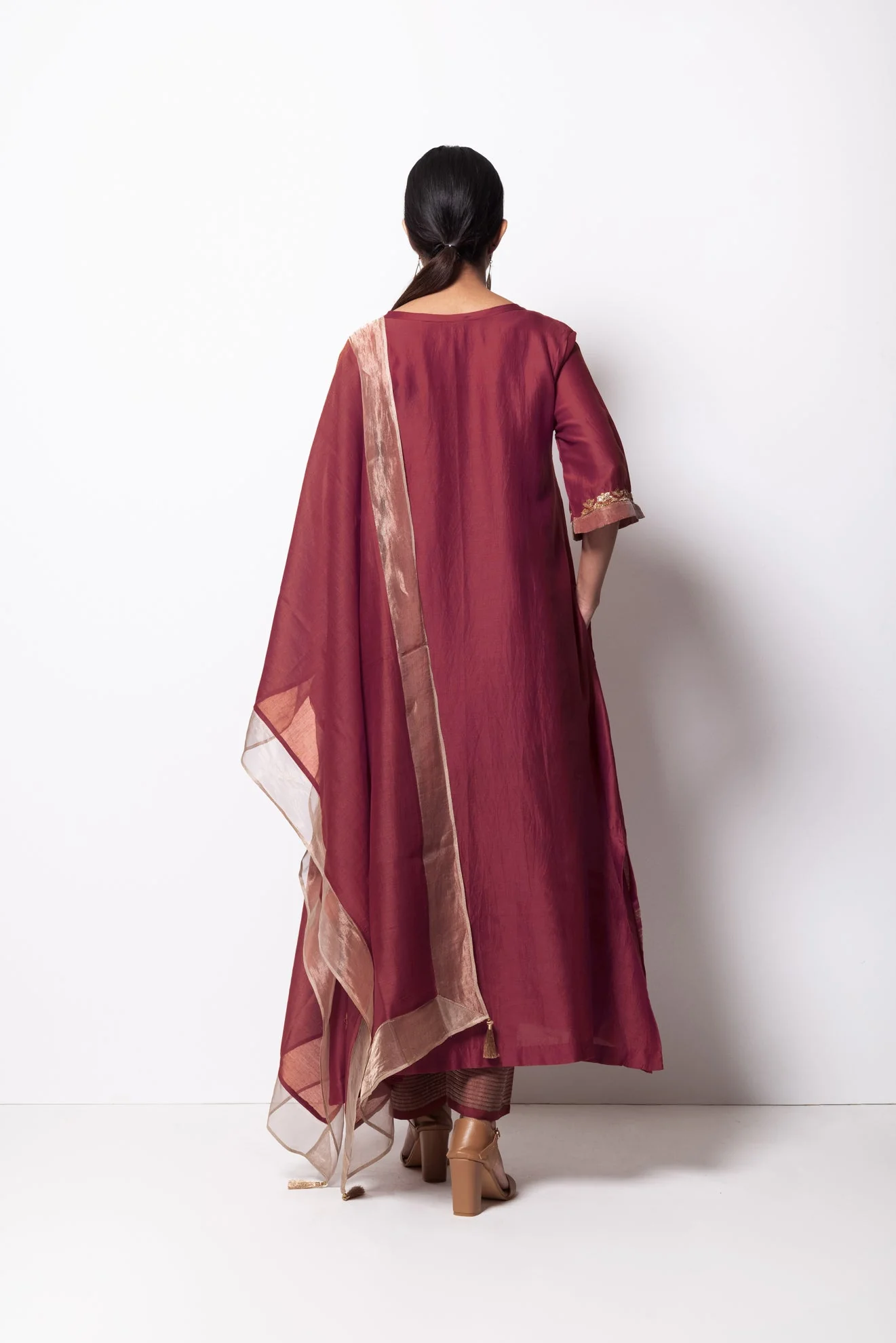 Mauve Kurta Chanderi Silk Set with Dupatta - Image 6