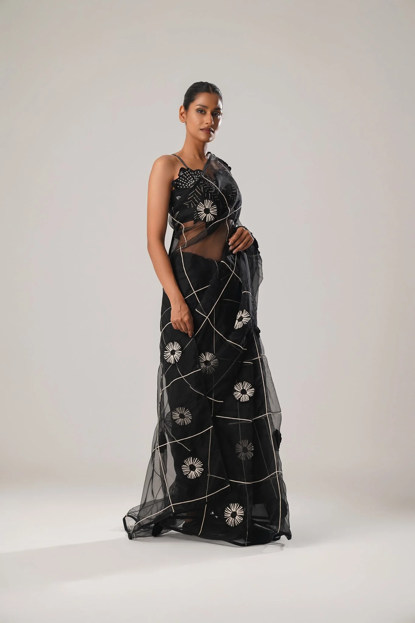MJ Black Floral Saree - Image 4