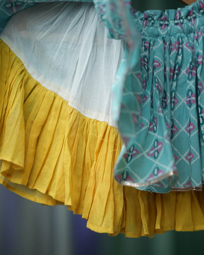 ‘Mosaic Magic’ Girls Ethnic Wear Wrap Top and Lehenga Skirt Set - Image 11