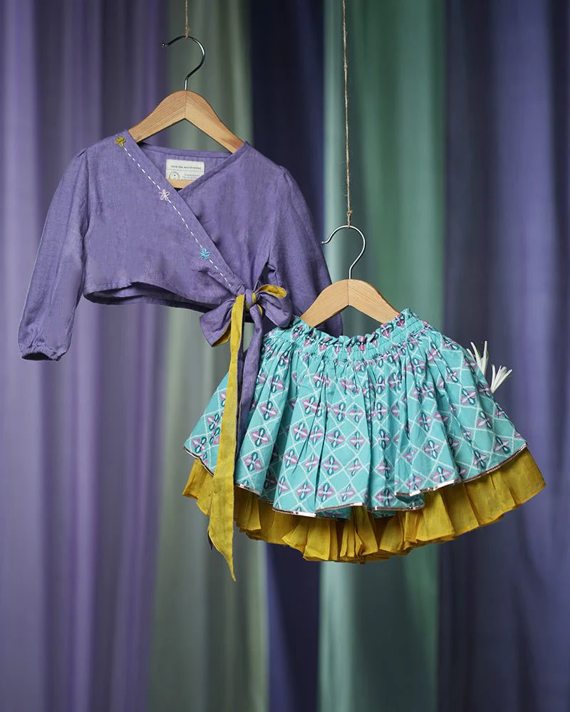 ‘Mosaic Magic’ Girls Ethnic Wear Wrap Top and Lehenga Skirt Set - Image 12