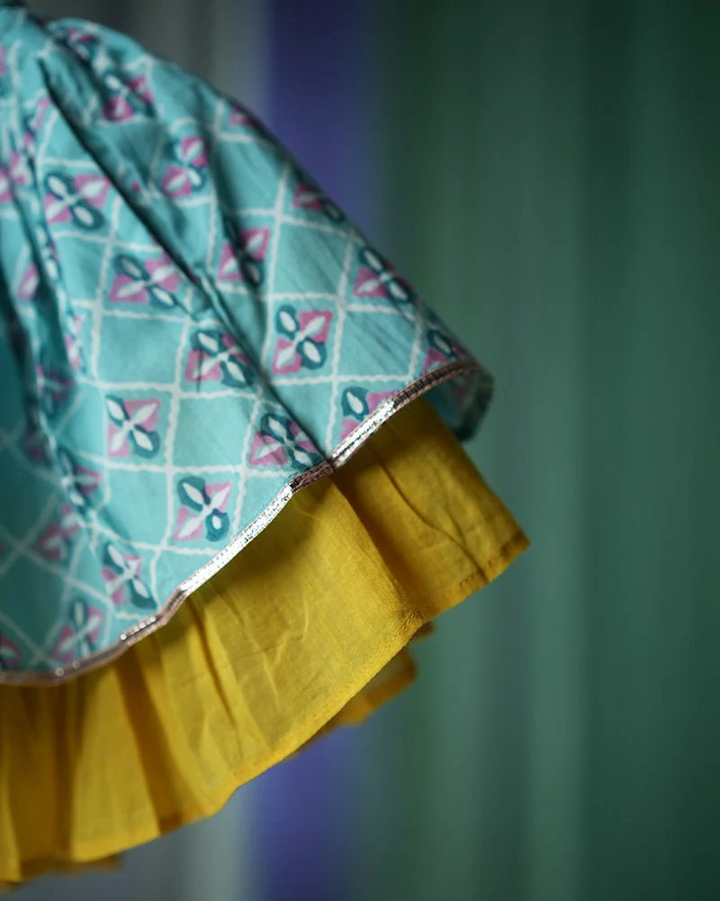 ‘Mosaic Magic’ Girls Ethnic Wear Wrap Top and Lehenga Skirt Set - Image 13