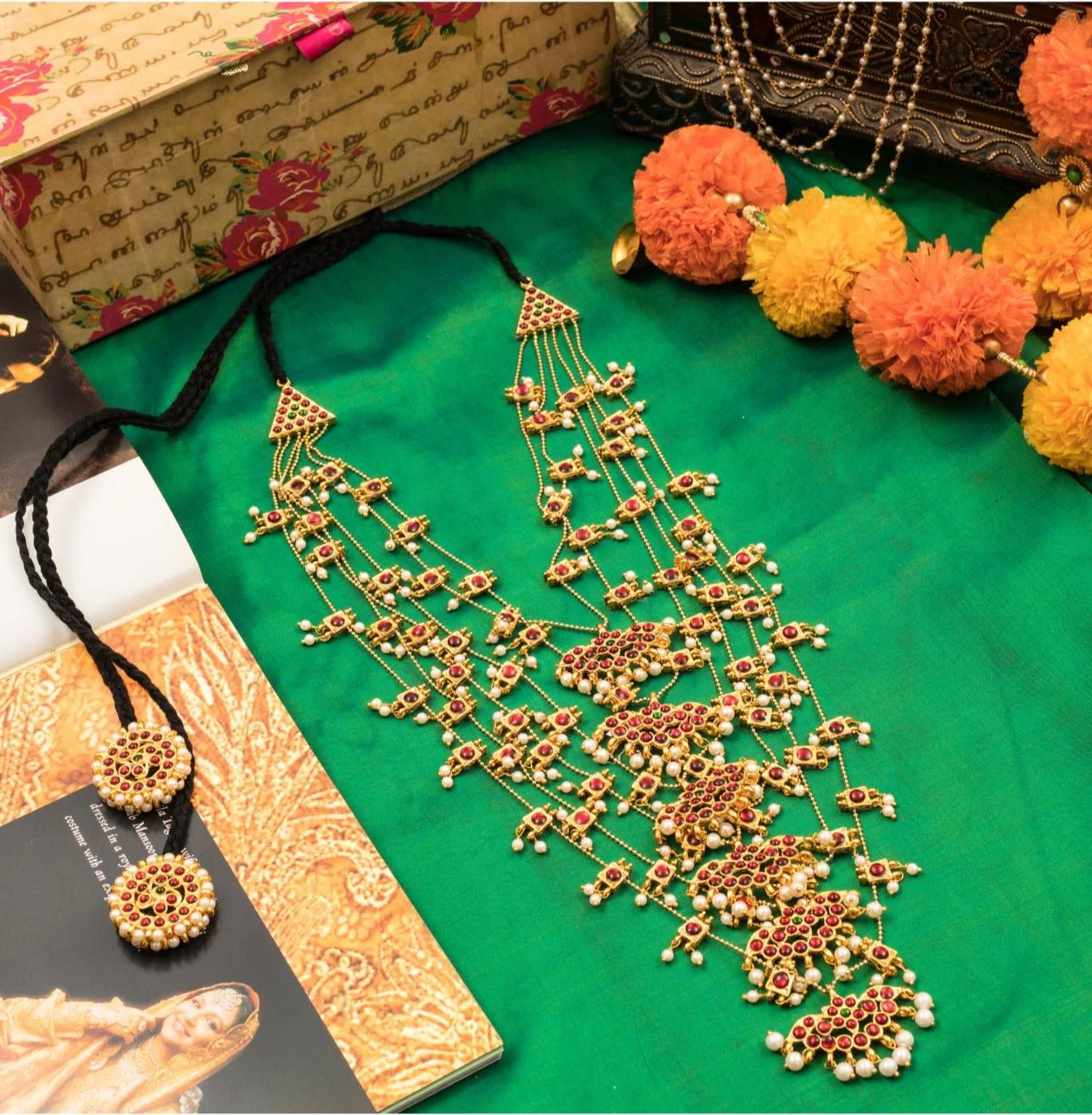 Multi Layered Temple Necklace with Pearls - Image 2