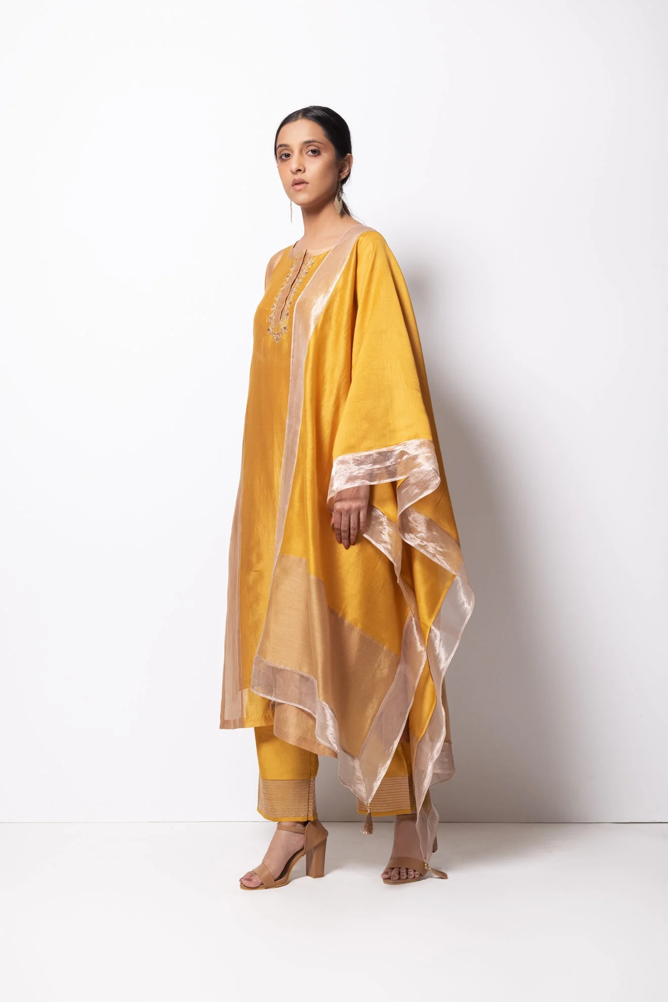 Mustard Chanderi Silk Kurta Set with Dupatta - Image 6