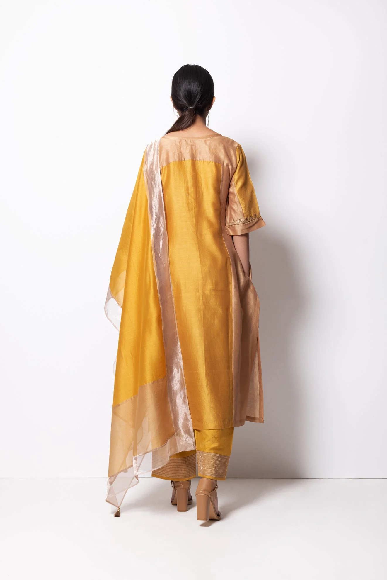 Mustard Chanderi Silk Kurta Set with Dupatta - Image 7