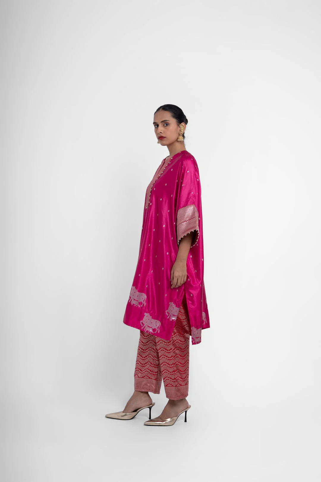 Nandini Kaftan Set In Pink Red - Image 4