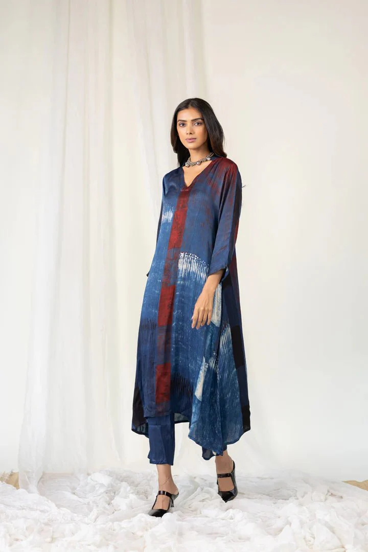 Navy Crimson Streak Kurta Set