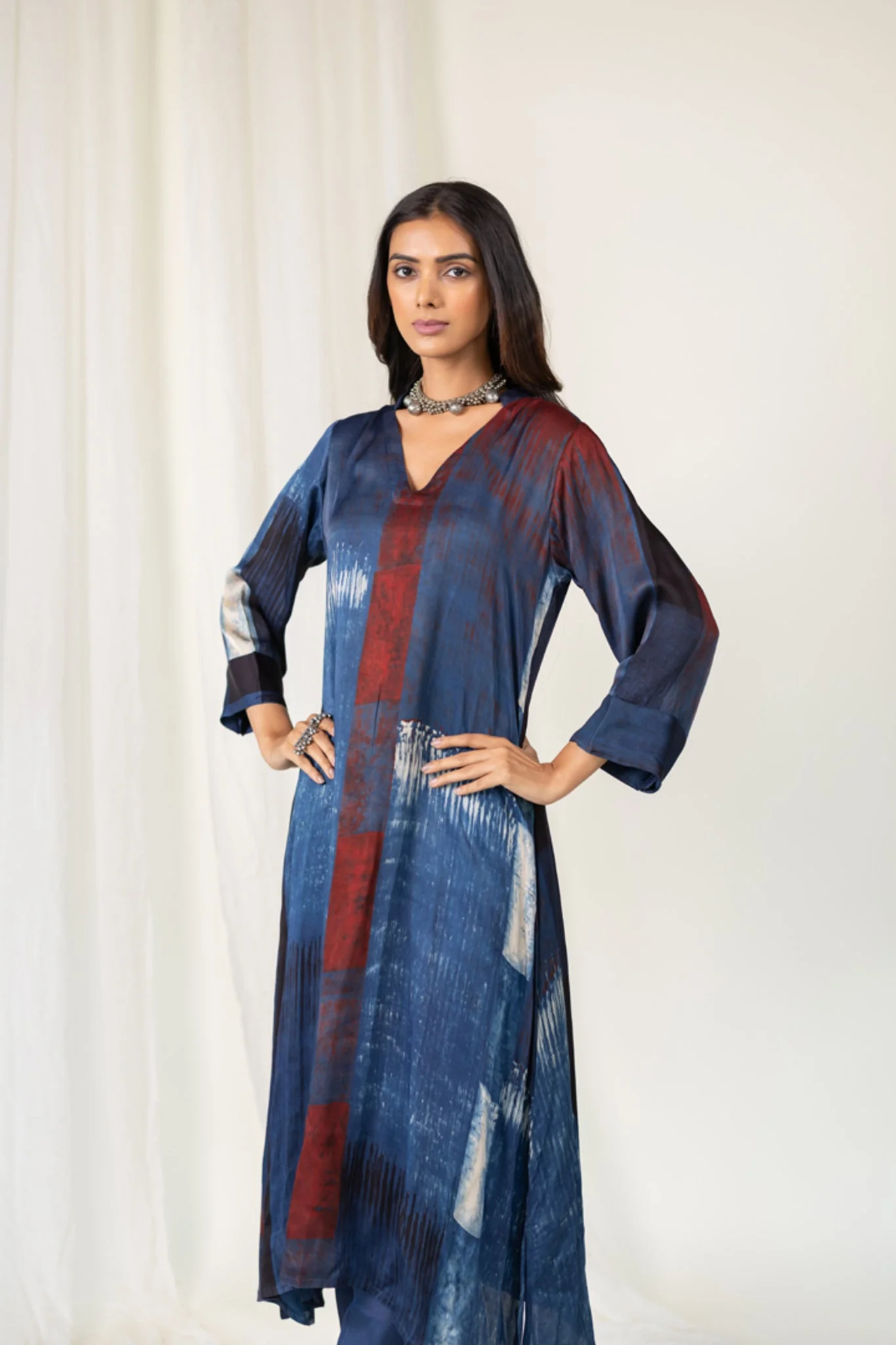 Navy Crimson Streak Kurta Set - Image 5