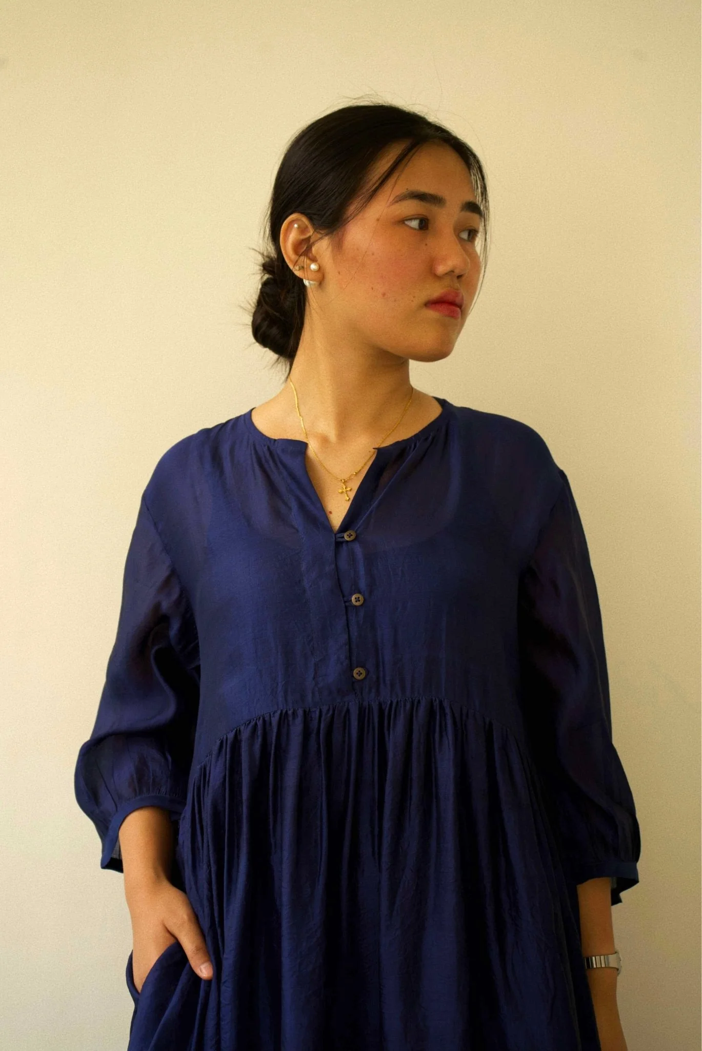 Navy Organza Silk Dress - Image 3
