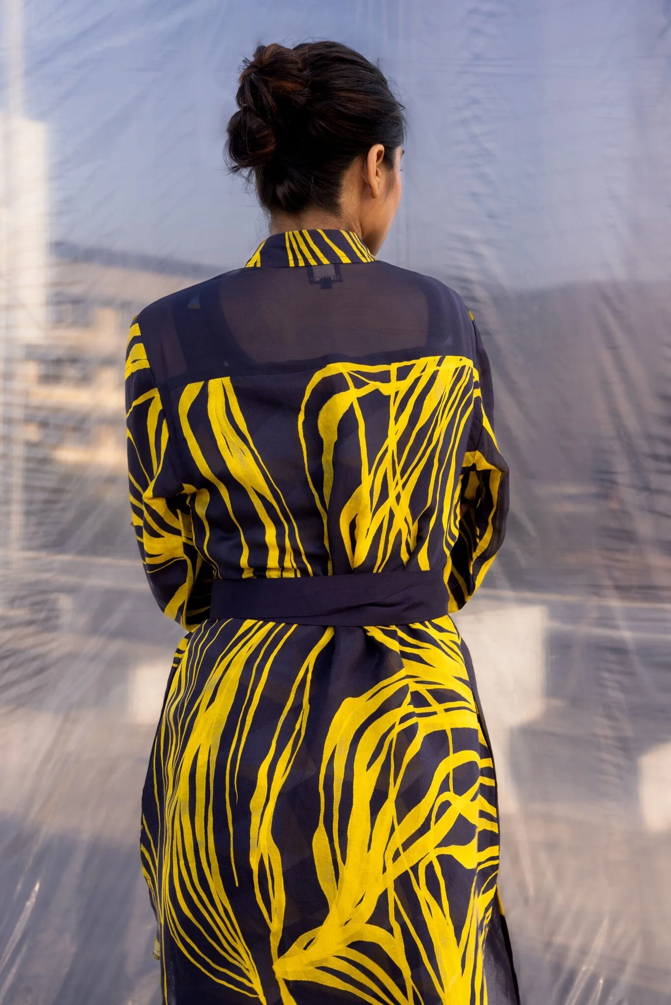Navy String Silk Trench - Image 4