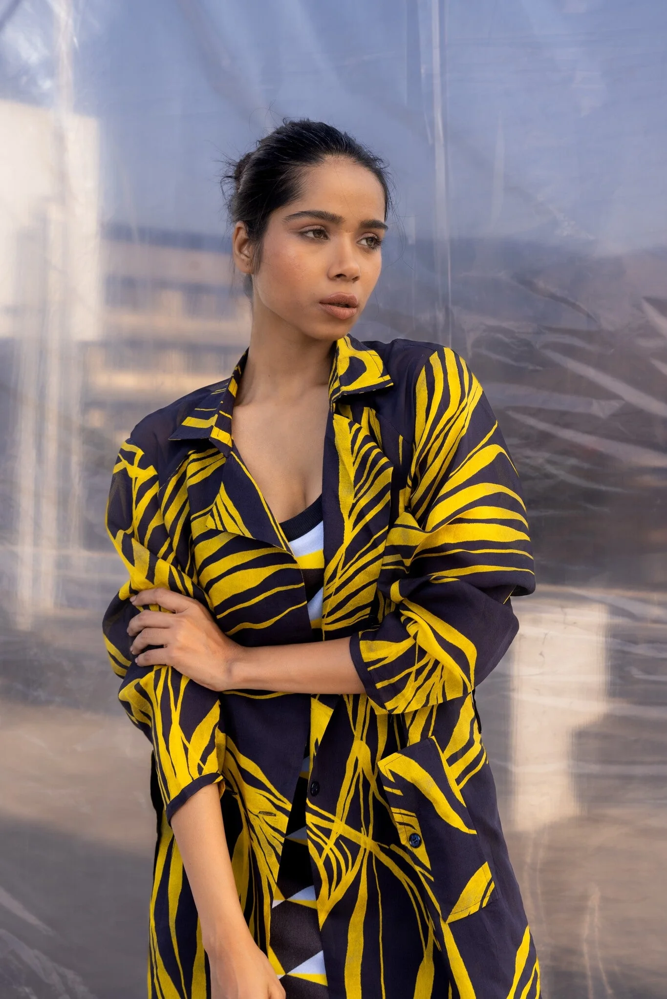 Navy String Silk Trench - Image 5