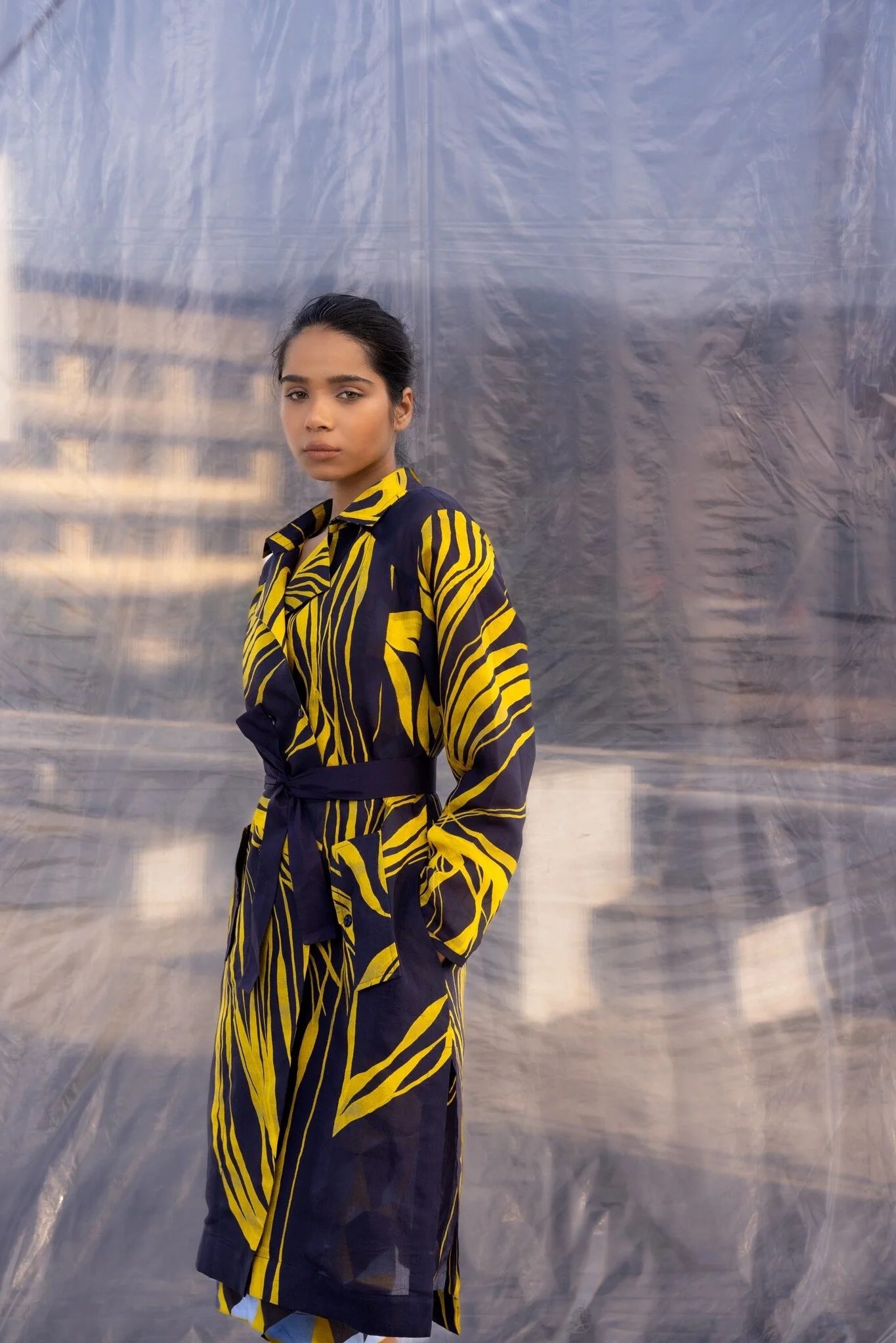 Navy String Silk Trench - Image 6