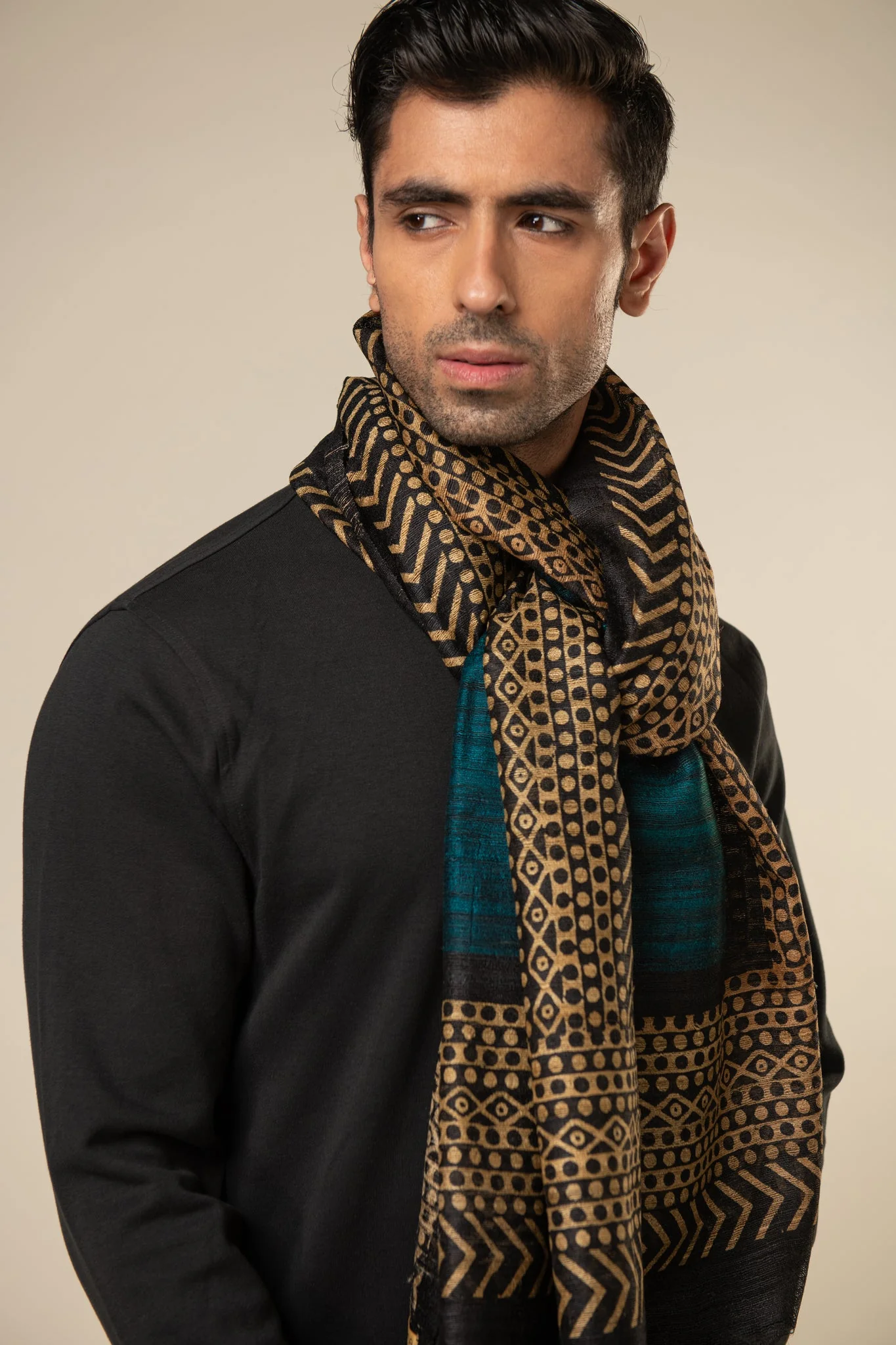 Navy Zebra Tussar Peace Silk Scarf - Image 2