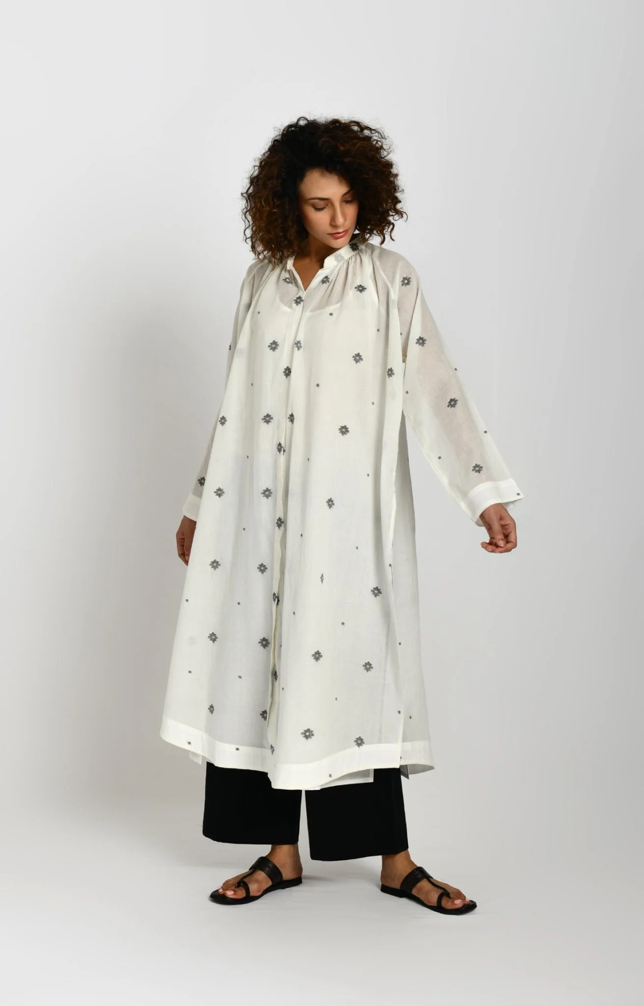 Neck Gather Jamdani Tunic- White - Image 6