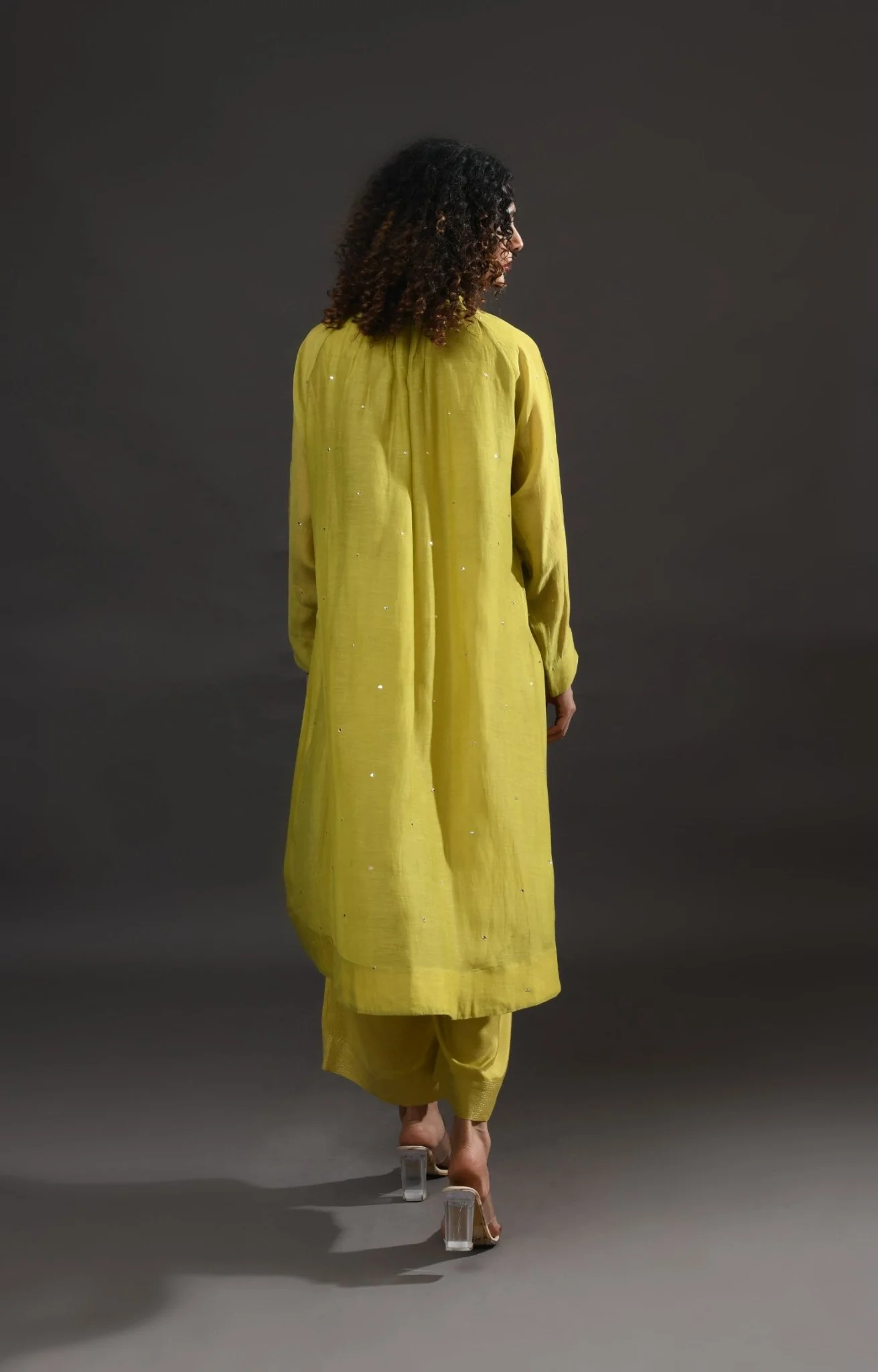 Neck Gather Metallic Dots Chanderi Co-ord (Set of 2) - Pista Green - Image 10