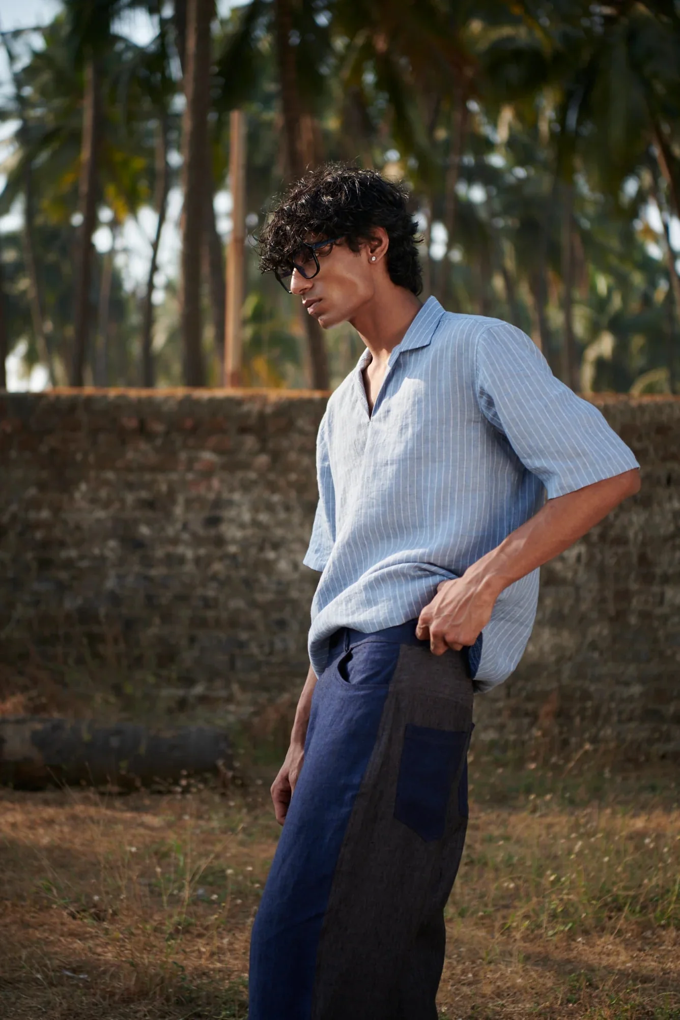 Neel Graphite Linen Men's Barrel Pants - Image 2