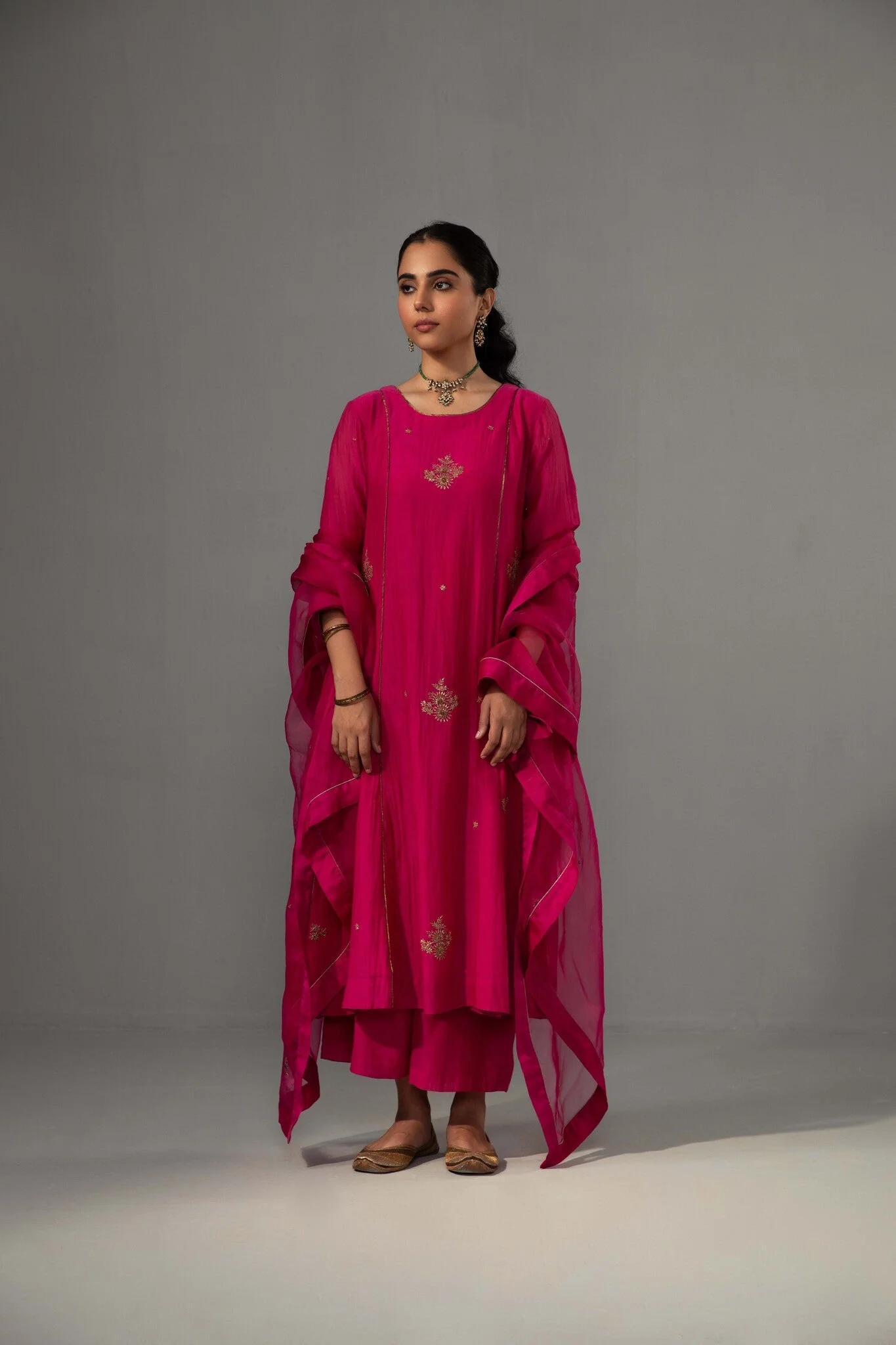 Noor Kurta Dupatta Set - Fuchsia Pink