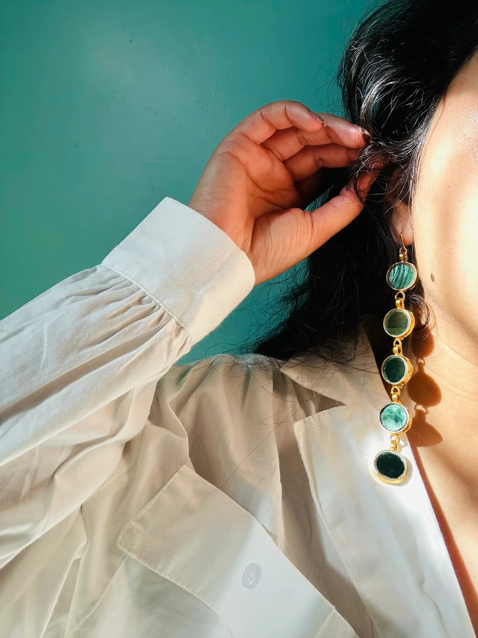 Nura Green Gold Plated Earrings - Image 2