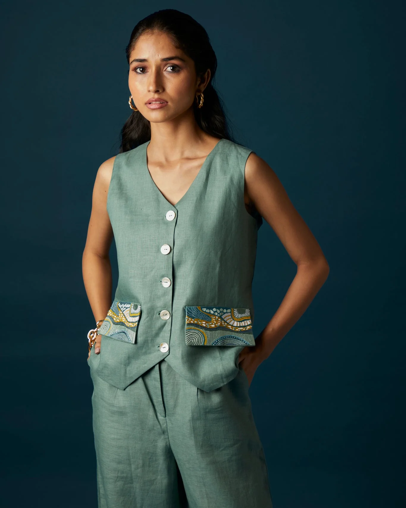 Ocean Eyes Waist Coat Co-ord Set - Image 2