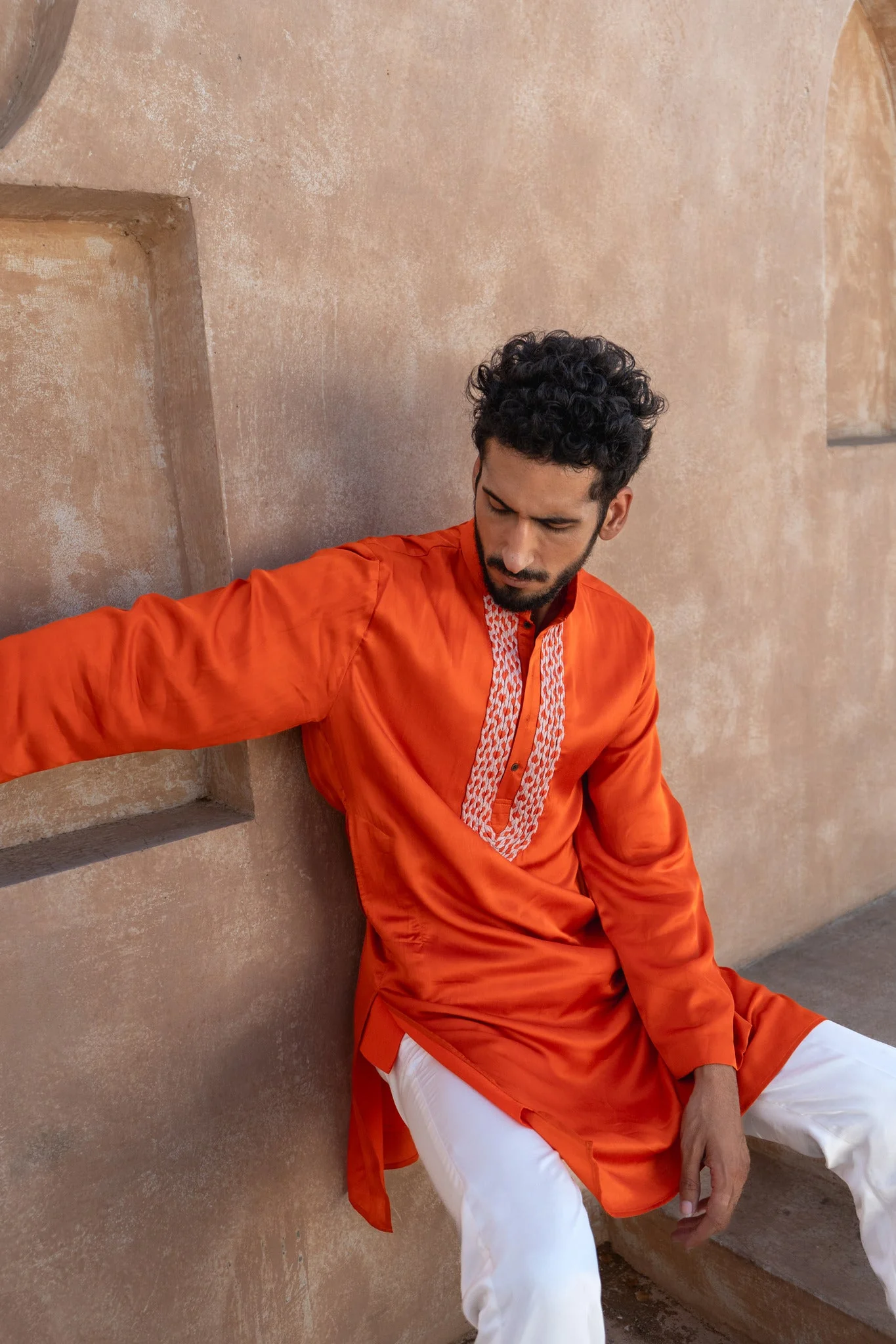 Orange-Pink Braid Kurta Set - Image 5