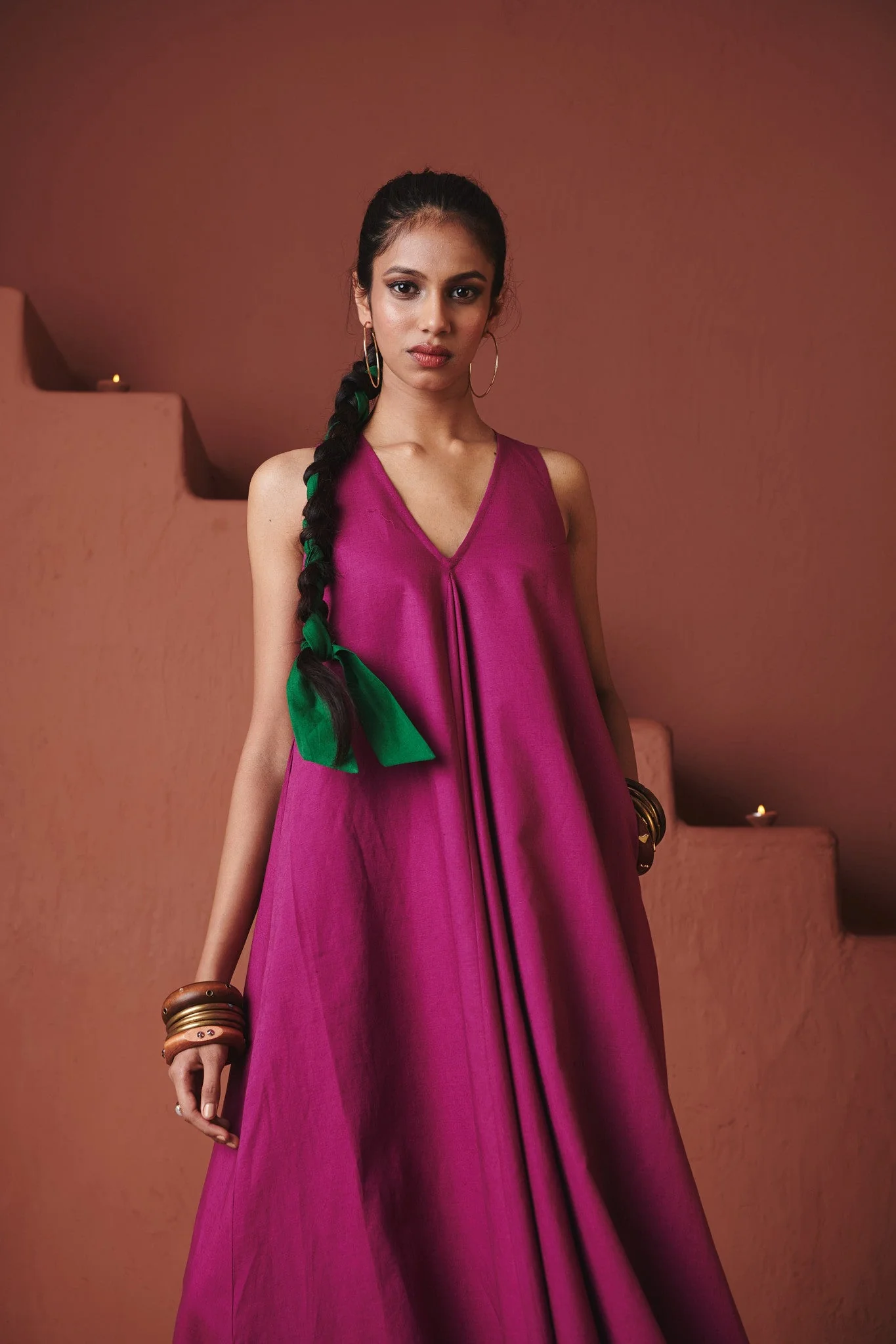 Orchid Co-Linen Flared Dress - Image 4