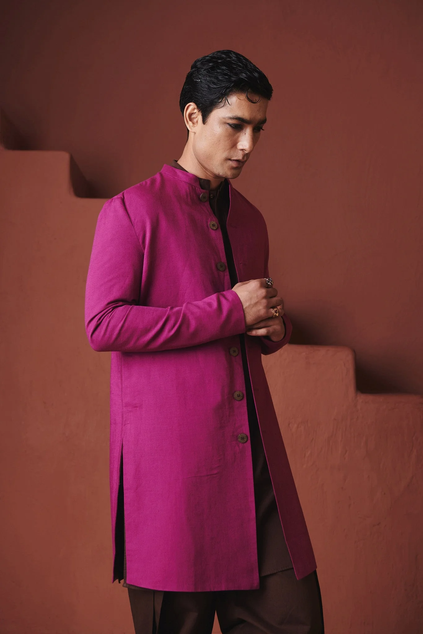 Orchid Co-Linen Men's Long Jacket - Image 3