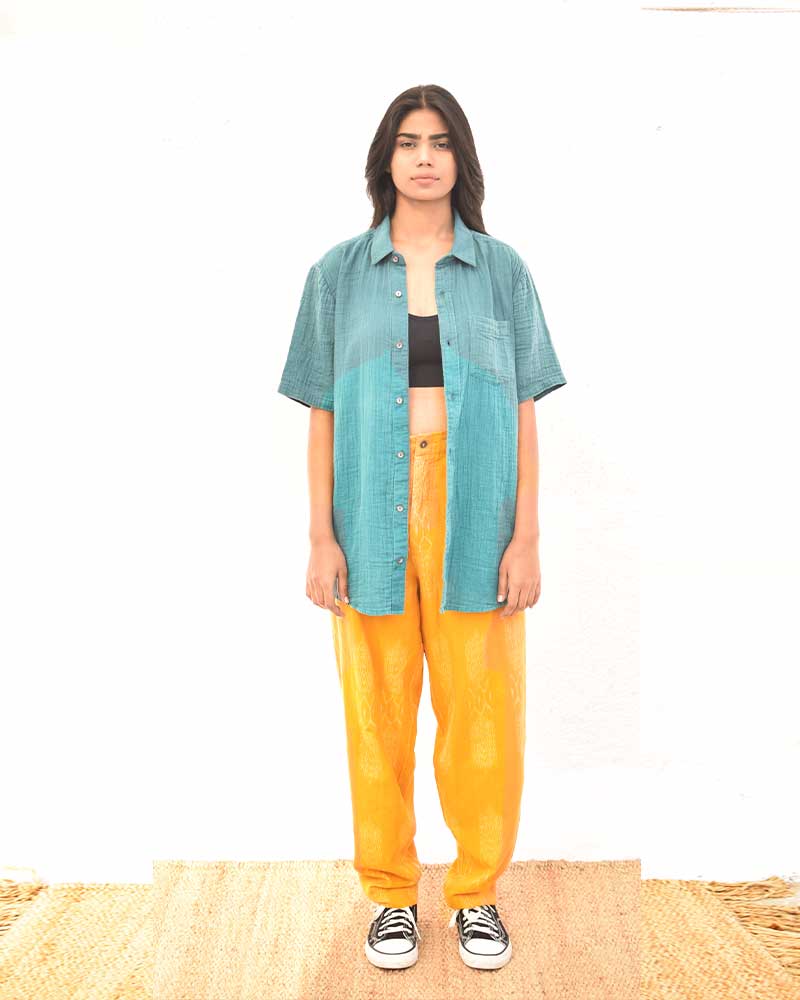 Organic Double Cloth Teal Half Sleeve Shirt - Image 5