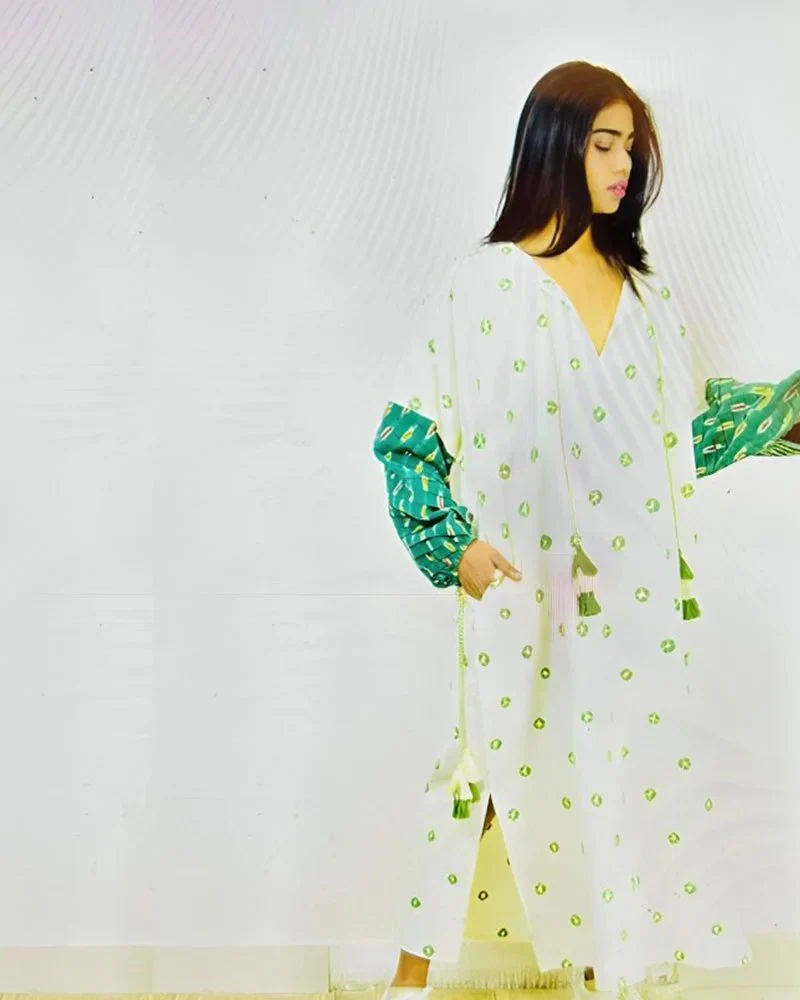 Organic Tie and Dye White & Green Kaftan