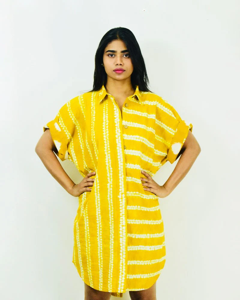 Organic Tie and Dye Yellow Shirt Dress
